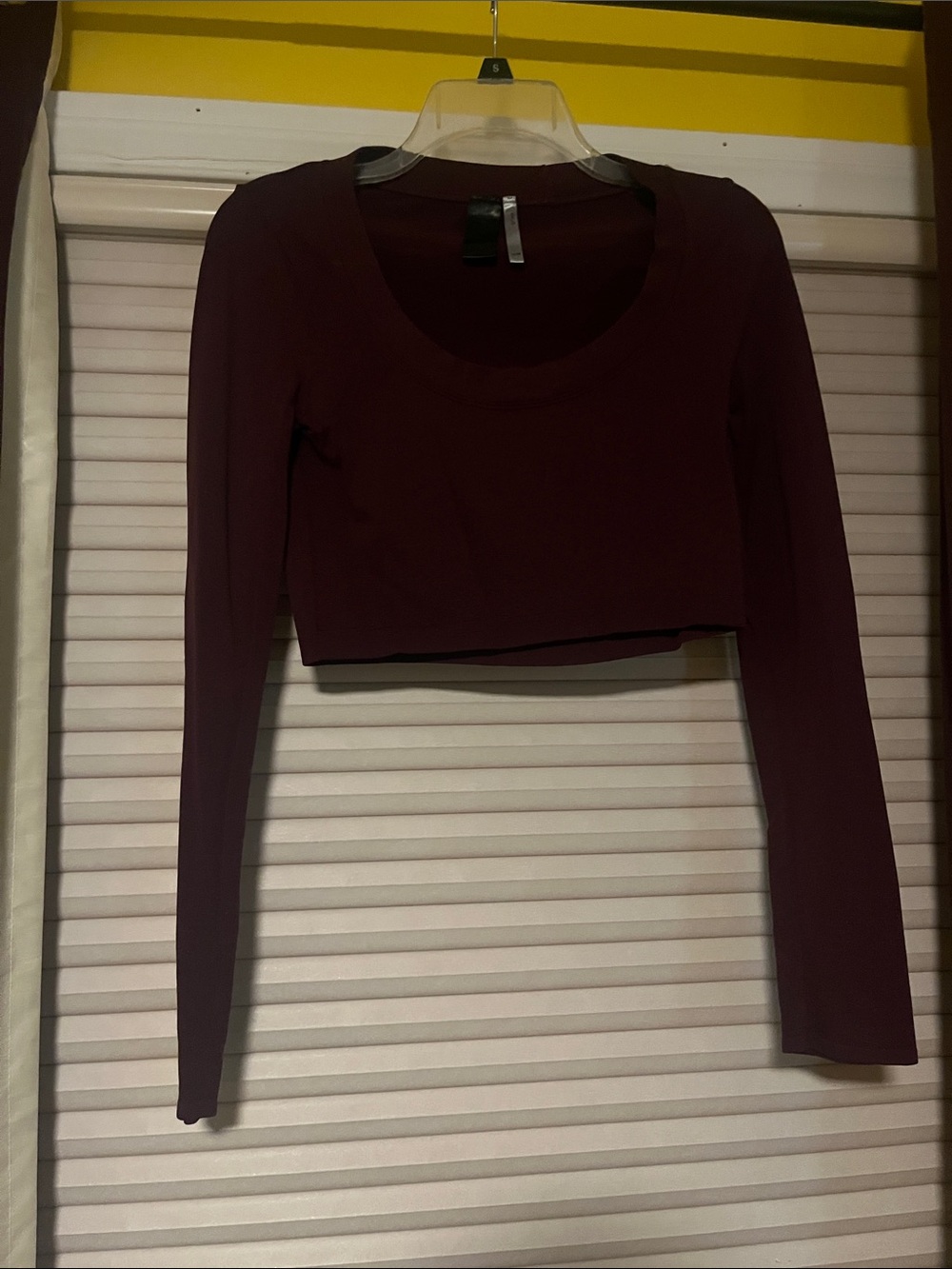Mono B Burgundy Long Sleeve Scoop Crop Top